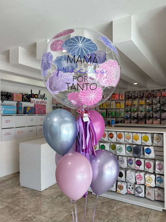 Globo Burbuja Diseño de Flores + 5 Globos Látex