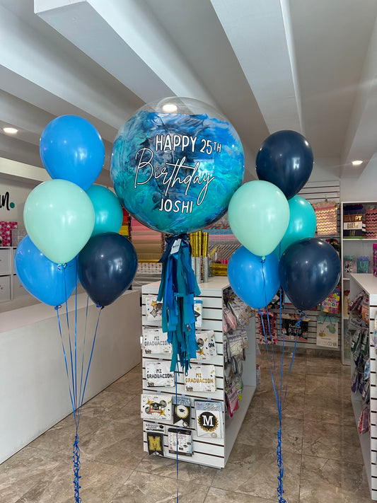 Globo Burbuja + 2 Ramilletes de Globos Látex