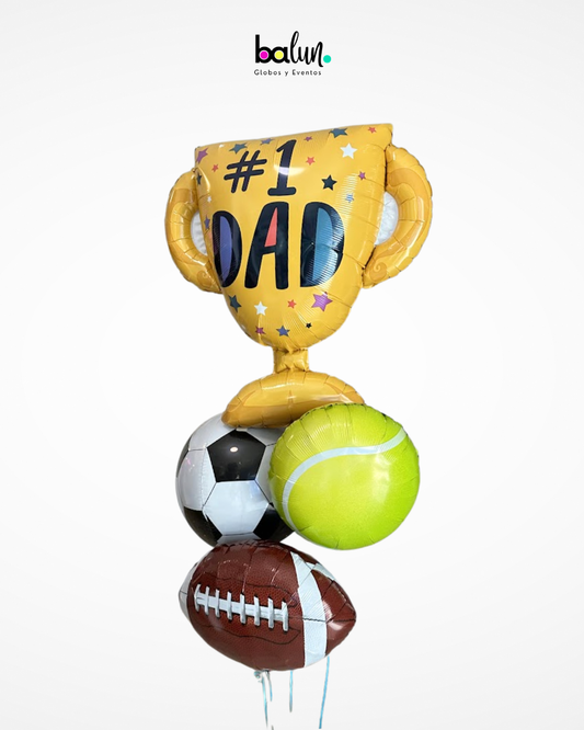 Trofeo #1 Dad + 1 Orbz de Fútbol + 1 Pelota de Padel + 1 Pelota de Americano
