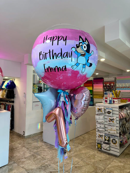Globo Burbuja Bluey + 1 Corazón Metálico + 1 Estrella Metálica + Número Chico