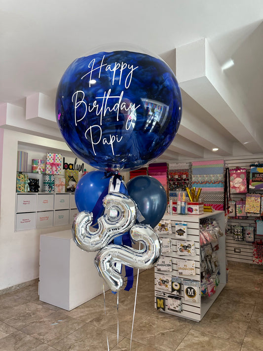 Globo Burbuja + 2 Globos Látex + Número Chico