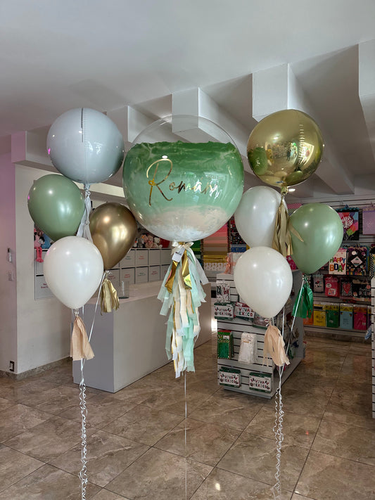 Globo Burbuja + 2 Ramilletes de Orbz y Globos látex