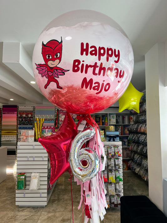 Globo Burbuja Amaya Pj Mask + 1 Estrella Metálica + Números Chicos