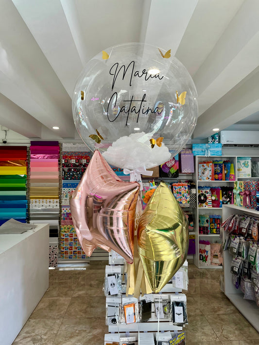 Globo Burbuja + 2 Estrellas + Mariposas