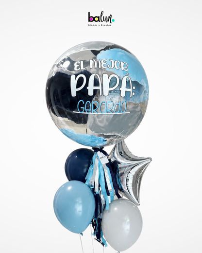 Globo Burbuja + 3 Globos Látex + 1 Estrella Metálica
