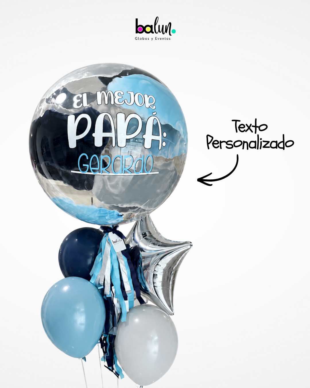 Globo Burbuja + 3 Globos Látex + 1 Estrella Metálica
