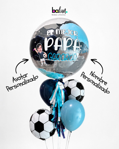 Globo Burbuja + 3 Globos Látex + 2 Pelotas de Soccer + Avatar de Soccer