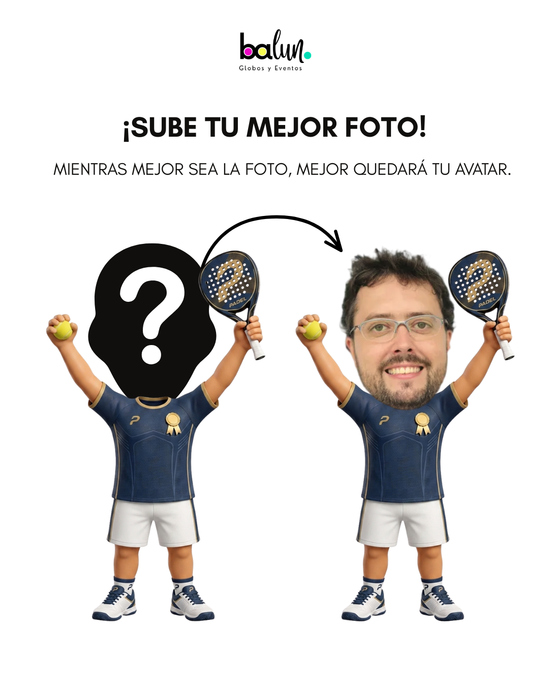 Globo Burbuja + 3 Globos Látex + 2 Pelotas de Padel+ Avatar de Padel