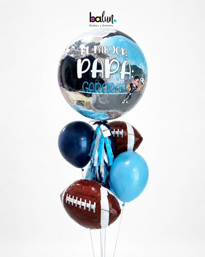 Globo Burbuja + 3 Globos Látex + 2 Pelotas de Fúbtol Americano + Avatar de Fútbol Americano