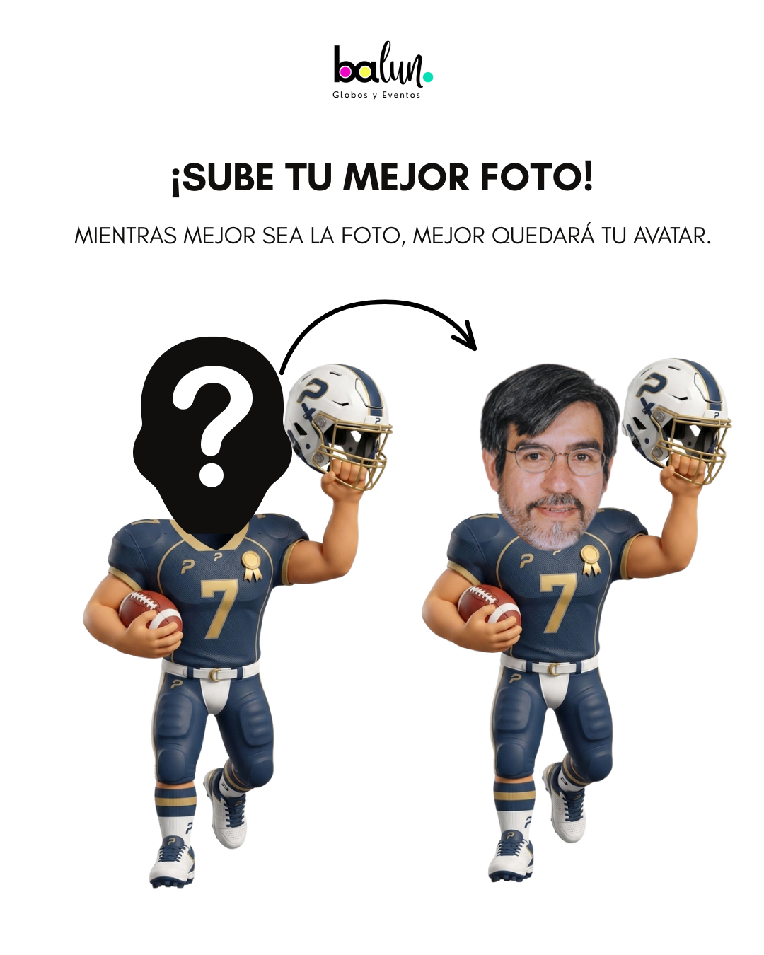Globo Burbuja + 3 Globos Látex + 2 Pelotas de Fúbtol Americano + Avatar de Fútbol Americano