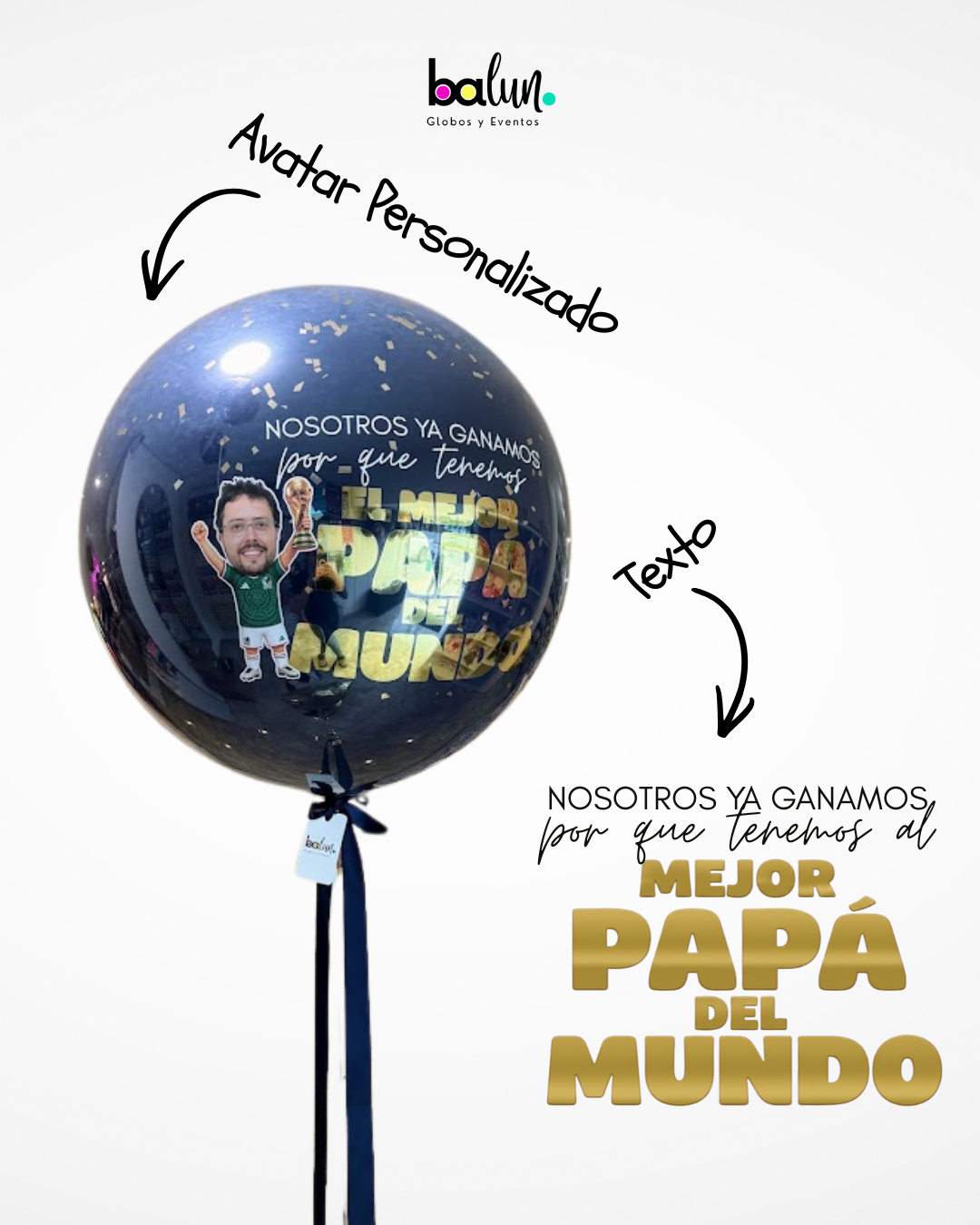 Globo Burbuja con Confetti + Avatar Copa del Mundo