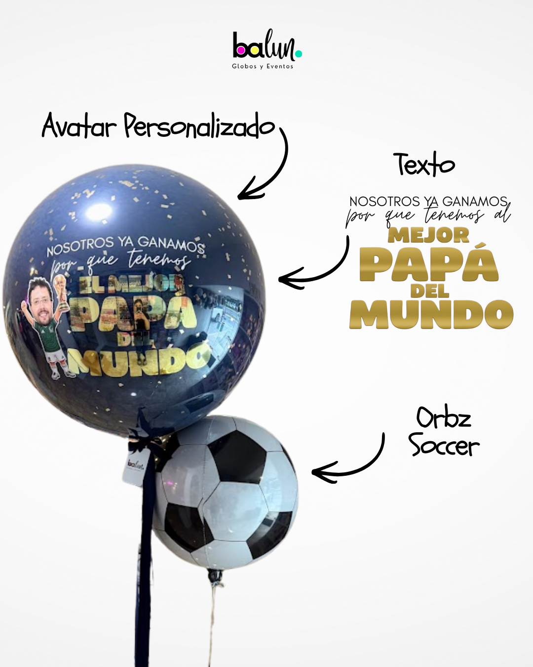 Globo Burbuja con Confetti + 1 Orbz Soccer + Avatar Copa del Mundo
