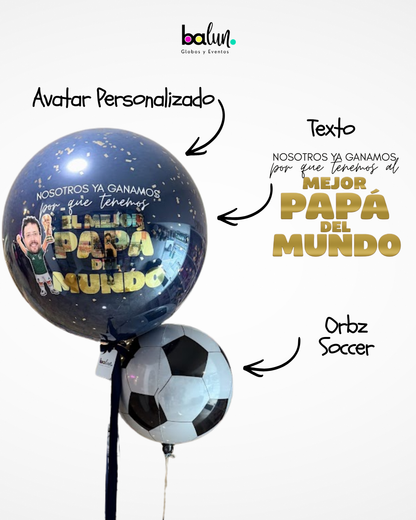 Globo Burbuja con Confetti + 1 Orbz Soccer + Avatar Copa del Mundo