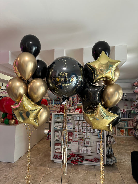 Globo Burbuja + 2 Ramilletes de Globos Látex y Estrellas