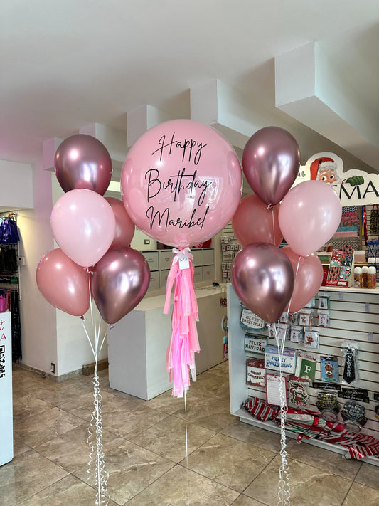 Globo Burbuja + 2 Ramilletes de Globos Látex