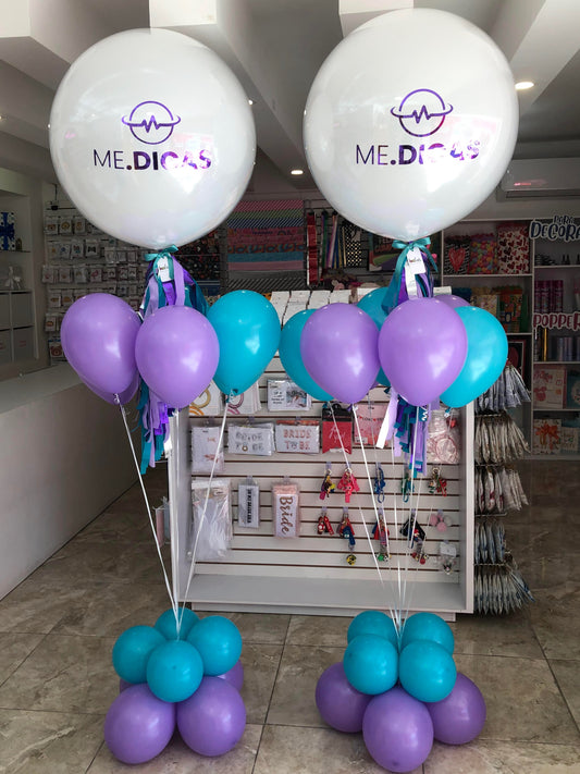 2 Bouquets de Globo Burbuja + Globos Látex + Logo