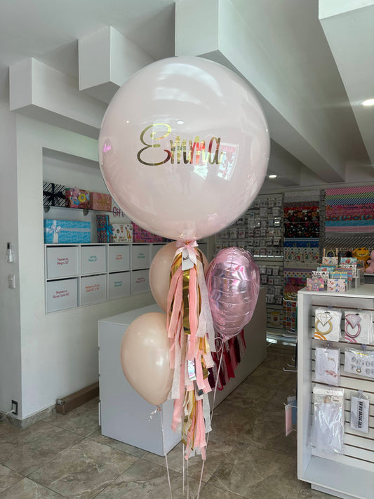 Globo Burbuja + 2 Globos Látex + 1 Corazon Metálico