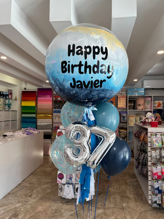 Globo Burbuja + 5 Globos Látex + Número Chico