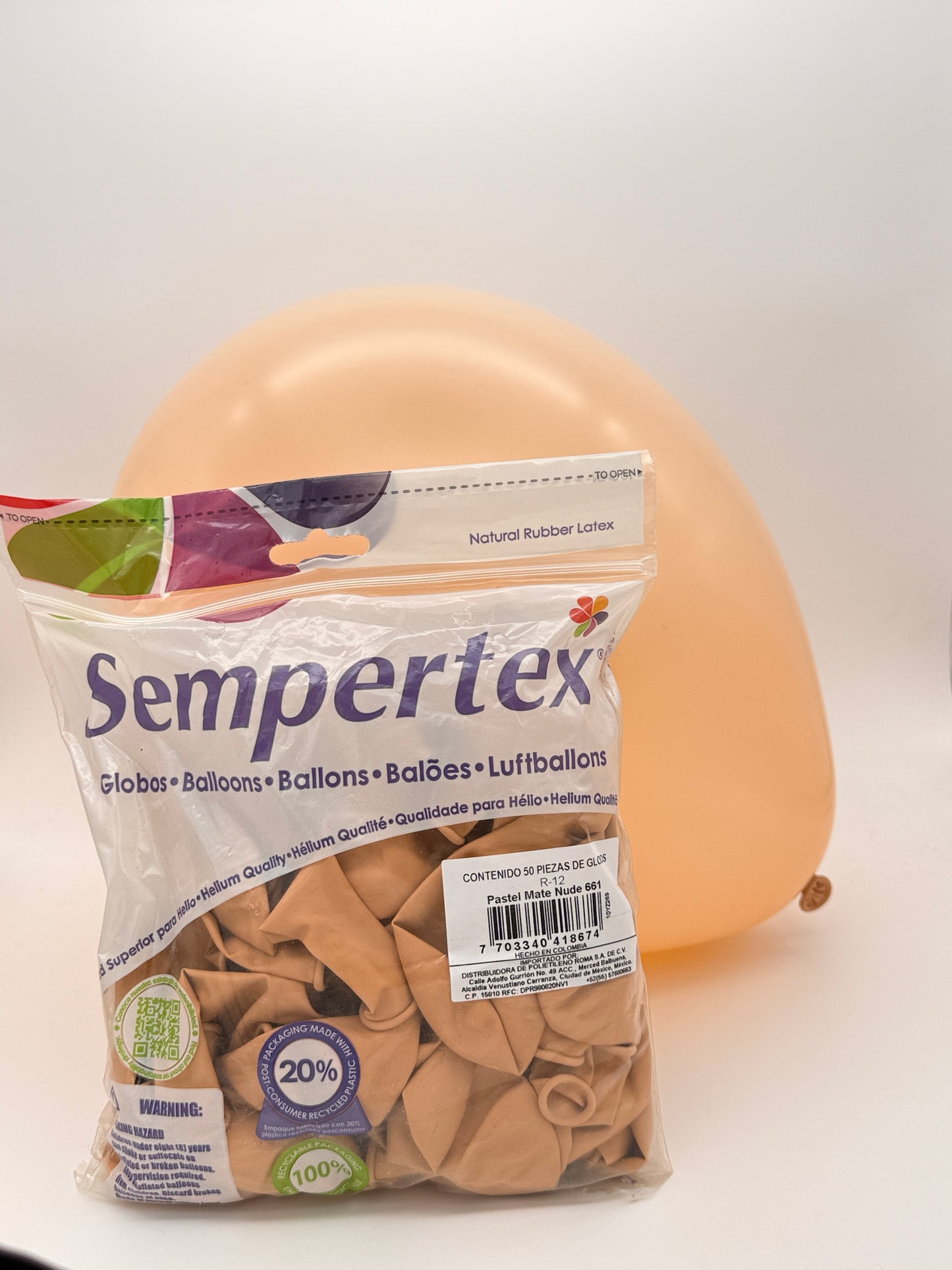 Pastel Mate 12" Sempertex (Bolsa 50pzs)