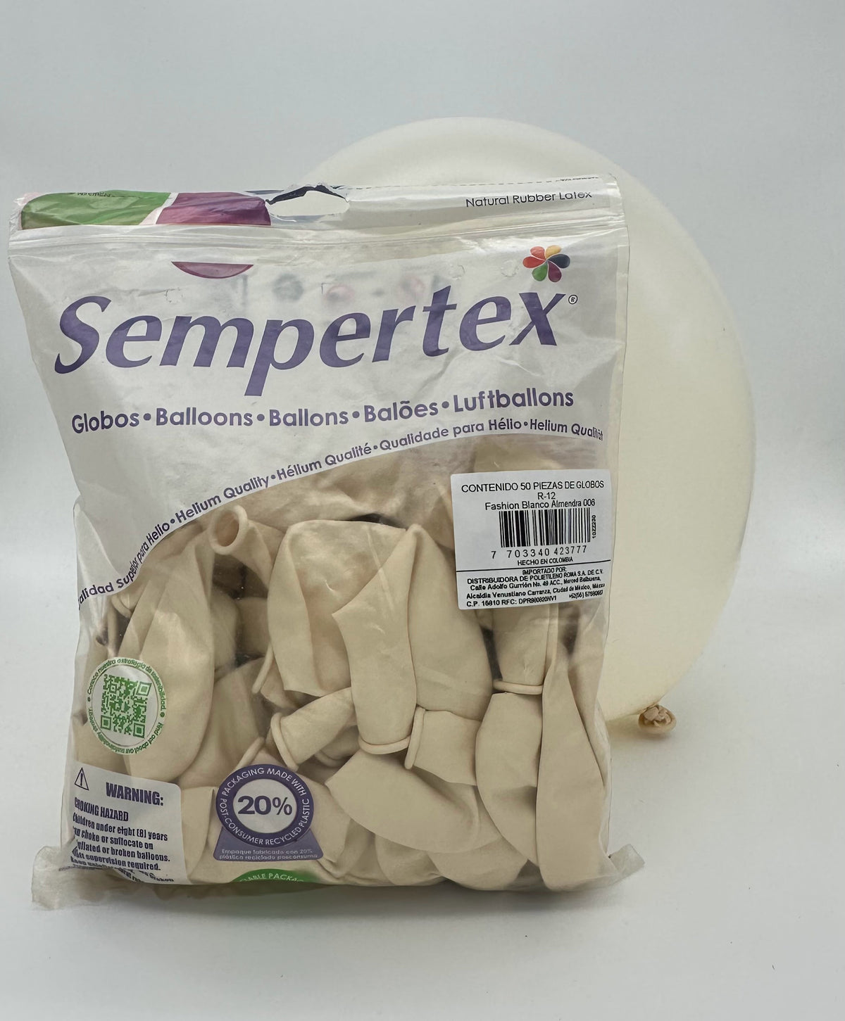 Fashion Blanco Almendrado 12" (Bolsa 50pzs) Sempertex