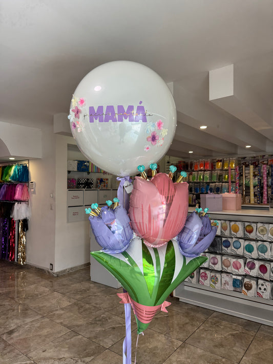 Globo Burbuja + 1 Globo Tulipanes