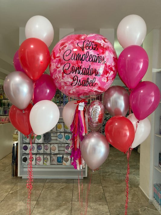Globo Burbuja + 1 Corazón + 2 Globos Látex + 2 Ramilletes de Globos Látex