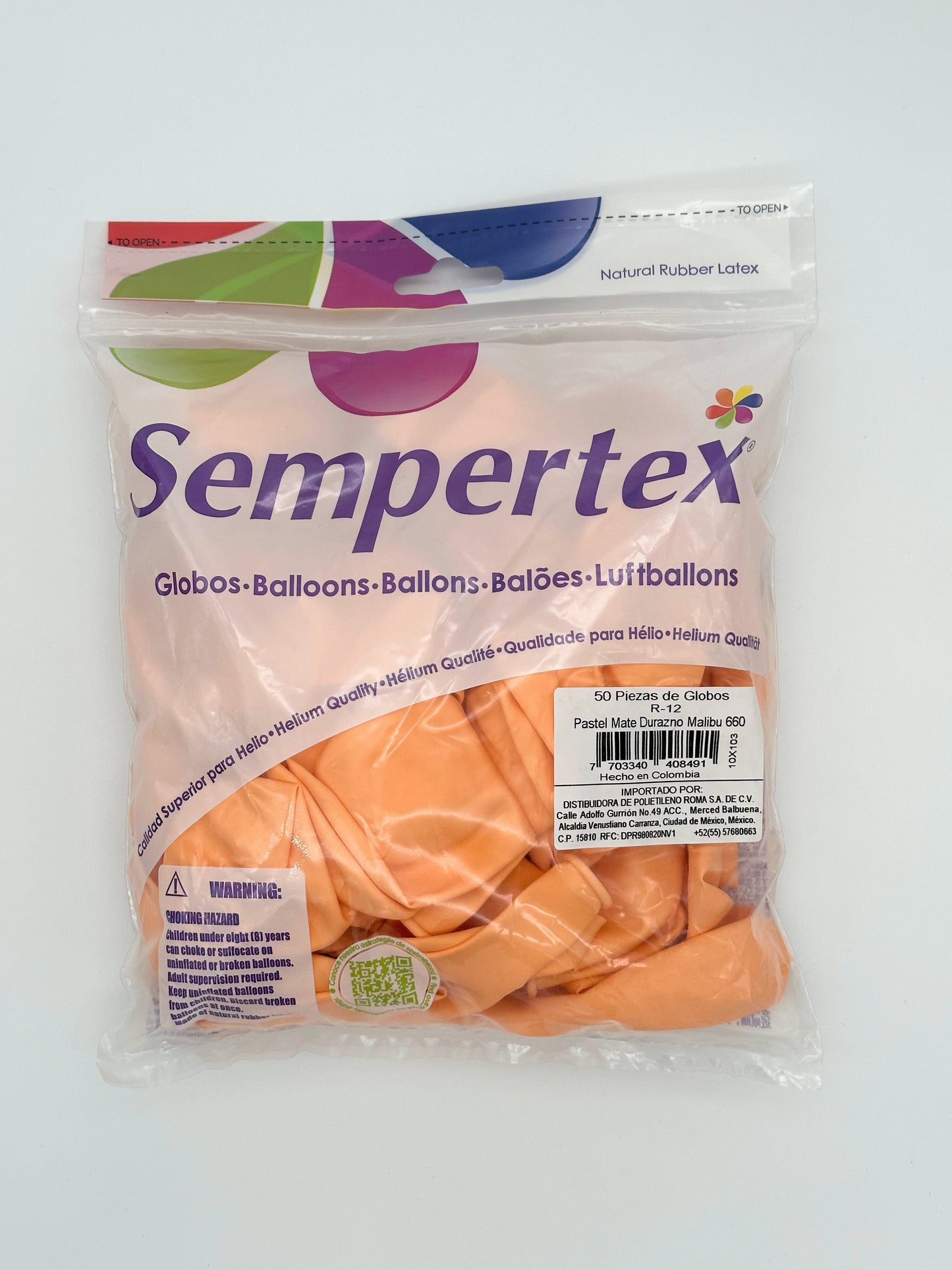 Pastel Mate Durazno Malibu 12" (Bolsa 50pzs) Sempertex
