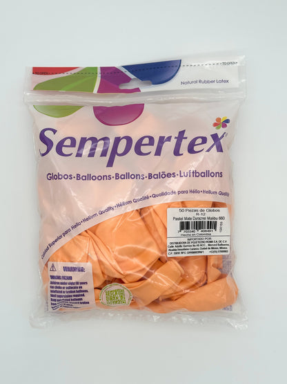 Pastel Mate Durazno Malibu 12" (Bolsa 50pzs) Sempertex