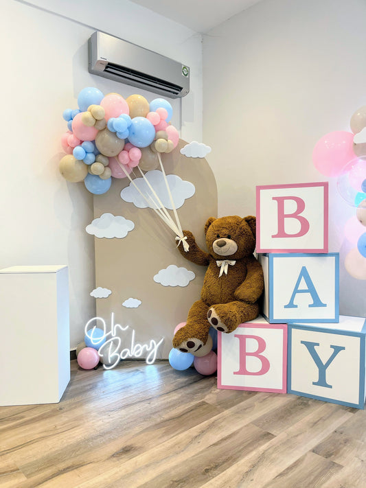 Mampara con Osito + Cubos Gender Reveal